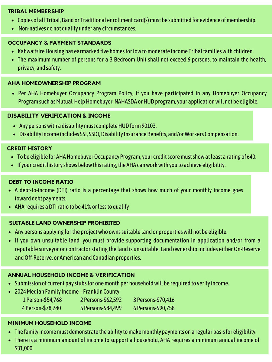 KAHWA:TSIRE HOUSING CRITERIA